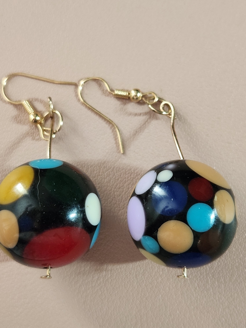 Vintage Bakelite 40-50's Multicolor Polka Dot Ball Drop Earrings